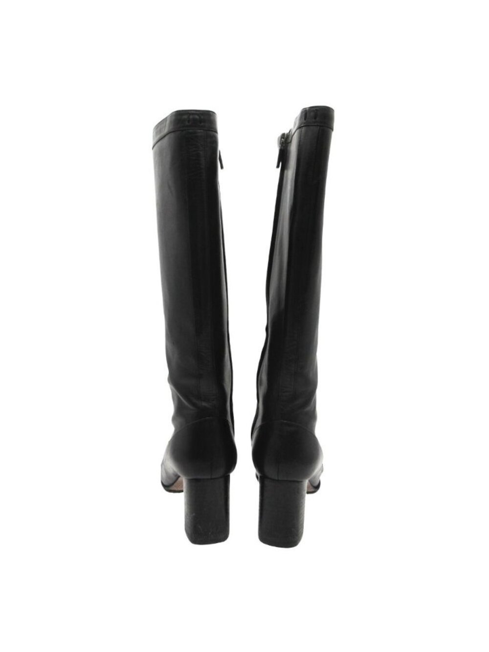 Louis Vuitton Boots Gold Buckle Leather Long Shoes Chunky Heels Side Zip Black - Picture 4 of 10